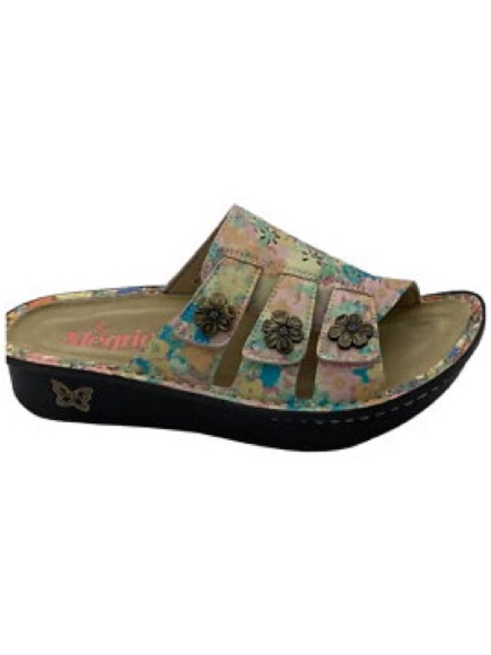 Alegria Women's Pastel Floral Slide Mule with Flower Accents